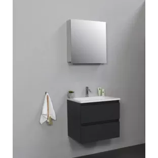 Sanilet bathroom furniture 60 cm wide - matt anthracite - flatpack - with mirror cabinet - washbasin white acrylic - 1 tap hole