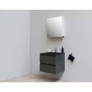 Sanilet bathroom furniture 60 cm wide - matt anthracite - flatpack - with mirror cabinet - black acrylic washbasin - 1 tap hole