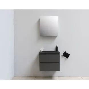 Sanilet bathroom furniture 60 cm wide - matt anthracite - flatpack - with mirror cabinet - black acrylic washbasin - 0 tap holes