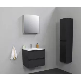 Sanilet bathroom furniture 60 cm wide - matt anthracite - flatpack - with mirror cabinet - porcelain washbasin - 1 tap hole