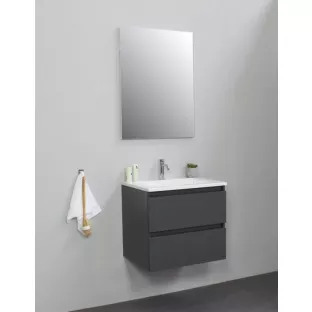 Sanilet bathroom furniture 60 cm wide - matt anthracite - construction kit - with mirror - washbasin white acrylic - 1 tap hole