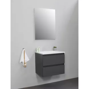 Sanilet bathroom furniture 60 cm wide - matt anthracite - assembled - without mirror - washbasin white acrylic - 0 tap holes