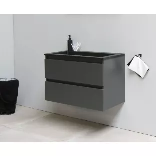 Sanilet bathroom furniture 60 cm wide - matt anthracite - assembled - without mirror - washbasin black acrylic - 0 tap holes