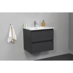 Sanilet bathroom furniture 60 cm wide - matt anthracite - assembled - with mirror - porcelain washbasin - 1 tap hole