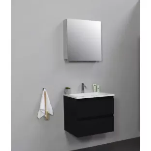 Sanilet bathroom furniture 60 cm wide - matt black - flatpack - with mirror cabinet - washbasin white acrylic - 0 tap holes