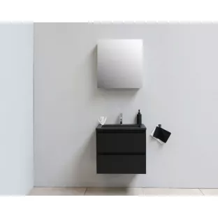 Sanilet bathroom furniture 60 cm wide - matt black - flatpack - with mirror cabinet - washbasin black acrylic - 1 tap hole