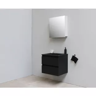 Sanilet bathroom furniture 60 cm wide - matt black - flatpack - with mirror cabinet - washbasin black acrylic - 0 tap holes