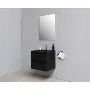 Sanilet bathroom furniture 60 cm wide - matt black - construction kit - with mirror - washbasin black acrylic - 1 tap hole