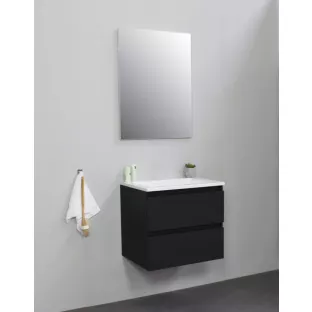 Sanilet bathroom furniture 60 cm wide - matt black - assembled - without mirror - washbasin white acrylic - 0 tap holes