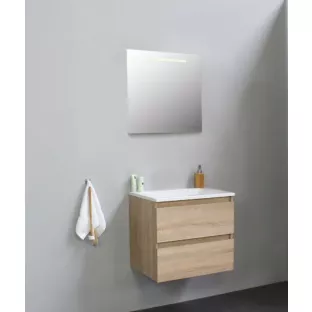 Sanilet bathroom furniture 60 cm wide - oak - flatpack - with LED lighting - washbasin white acrylic - 0 tap holes