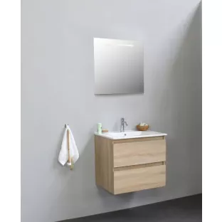 Sanilet bathroom furniture 60 cm wide - oak - flatpack - with LED lighting - porcelain washbasin - 1 tap hole