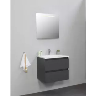 Sanilet bathroom furniture 60 cm wide - matt anthracite - flatpack - with LED lighting - washbasin white acrylic - 1 tap hole