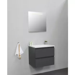 Sanilet bathroom furniture 60 cm wide - matt anthracite - assembled - with LED lighting - washbasin white acrylic - 0 tap holes