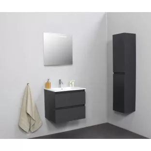 Sanilet bathroom furniture 60 cm wide - matt anthracite - flatpack - with LED lighting - porcelain washbasin - 1 tap hole