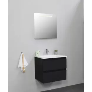 Sanilet bathroom furniture 60 cm wide - matt black - flatpack - with LED lighting - washbasin white acrylic - 1 tap hole