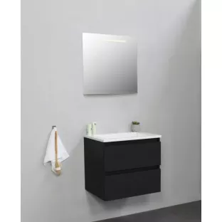 Sanilet bathroom furniture 60 cm wide - matt black - flatpack - with LED lighting - washbasin white acrylic - 0 tap holes