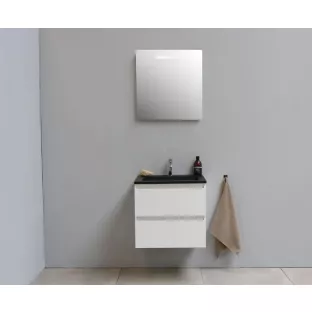 Sanilet bathroom furniture 60 cm wide - high-gloss white - flatpack - with LED lighting - washbasin black acrylic - 1 tap hole