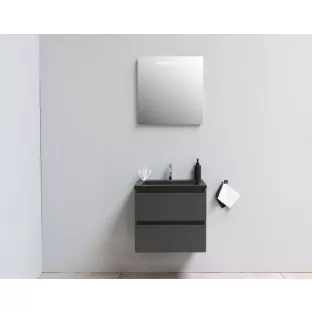 Sanilet bathroom furniture 60 cm wide - matt anthracite - assembled - with LED lighting - washbasin black acrylic - 0 tap holes