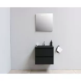 Sanilet bathroom furniture 60 cm wide - matt black - assembled - with LED lighting - washbasin black acrylic - 1 tap hole