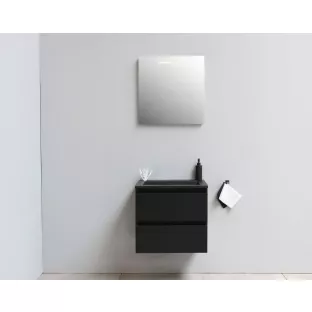 Sanilet bathroom furniture 60 cm wide - matt black - assembled - with LED lighting - washbasin black acrylic - 0 tap holes