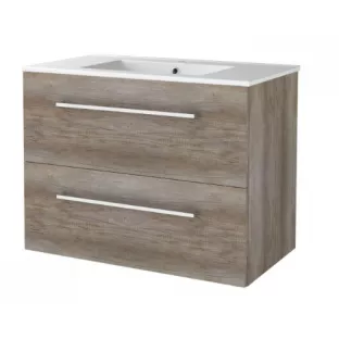 Basic line 46 bathroom furniture with chrome handles - 80 cm - Dark oak - porcelain washbasin 1 tap hole - without mirror