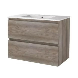 Basic line 46 bathroom furniture handleless - 80 cm - Dark oak - porcelain washbasin 1 tap hole - without mirror