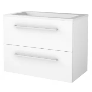 Basic line 46 bathroom furniture with chrome handles - 80 cm - Gloss white - acrylic washbasin without tap hole - without mirror