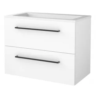 Basic line 46 bathroom furniture with black handles - 80 cm - Gloss white - acrylic washbasin without tap hole - without mirror