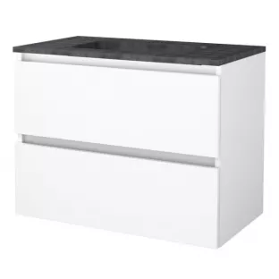 Basic line 46 bathroom furniture handleless - 80 cm - Gloss white - washbasin natural stone 1 tap hole - without mirror