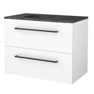 Basic line 46 bathroom furniture black handles - 80 cm - Gloss white - washbasin natural stone without tap hole - without mirror