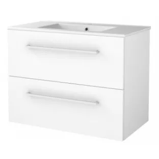 Basic line 46 bathroom furniture with chrome handles - 80 cm - Gloss white - porcelain washbasin 1 tap hole - without mirror