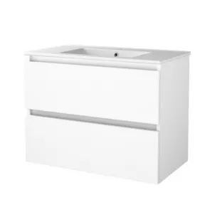 Basic line 46 bathroom furniture handleless - 80 cm - Gloss white - porcelain washbasin 1 tap hole - without mirror