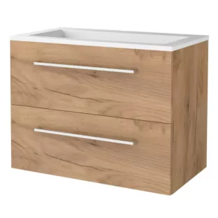 Basic line 46 bathroom furniture with chrome handles - 80 cm - Warm oak - acrylic washbasin without tap hole - without mirror