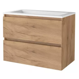 Basic line 46 bathroom furniture handleless - 80 cm - Warm oak - acrylic washbasin without tap hole - without mirror