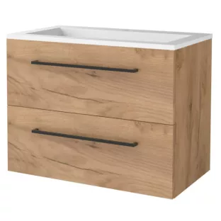 Basic line 46 bathroom furniture with black handles - 80 cm - Warm oak - acrylic washbasin 1 tap hole - without mirror