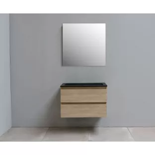 Sanilet bathroom furniture 80 cm wide - oak - assembled - without mirror - black acrylic washbasin - 0 tap holes