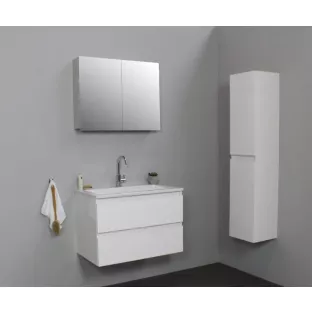 Sanilet bathroom furniture 80 cm wide - high-gloss white - flatpack - with mirror cabinet - washbasin white acrylic - 1 tap hole