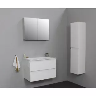 Sanilet bathroom furniture 80 cm wide - high-gloss white - flatpack - with mirror cabinet - washbasin white acrylic - 0 tap holes