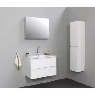 Sanilet bathroom furniture 80 cm wide - high-gloss white - flatpack - with mirror cabinet - porcelain washbasin - 1 tap hole