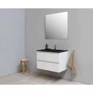 Sanilet bathroom furniture 80 cm wide - high-gloss white - construction kit - without mirror - washbasin black acrylic - 1 tap hole