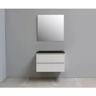 Sanilet bathroom furniture 80 cm wide - high-gloss white - construction kit - without mirror - washbasin black acrylic - 0 tap holes