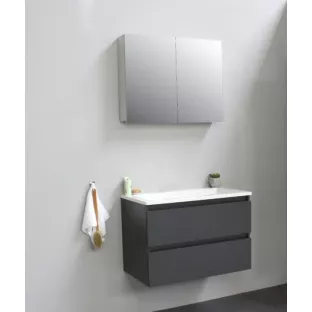 Sanilet bathroom furniture 80 cm wide - matt anthracite - flatpack - with mirror cabinet - washbasin white acrylic - 0 tap holes