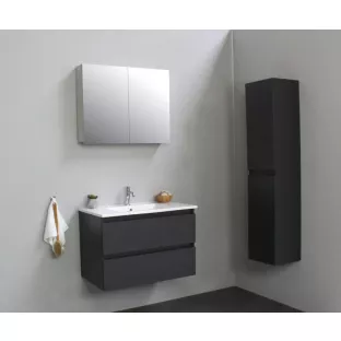 Sanilet bathroom furniture 80 cm wide - matt anthracite - flatpack - with mirror cabinet - porcelain washbasin - 1 tap hole