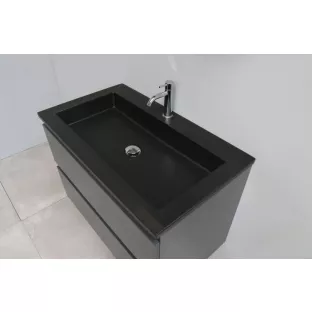 Sanilet bathroom furniture 80 cm wide - matt anthracite - assembled - with mirror - washbasin black acrylic - 1 tap hole