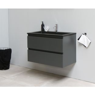 Sanilet bathroom furniture 80 cm wide - matt anthracite - assembled - without mirror - washbasin black acrylic - 1 tap hole