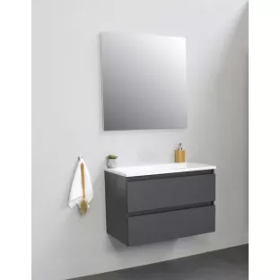 Sanilet bathroom furniture 80 cm wide - matt anthracite - assembled - without mirror - washbasin white acrylic - 0 tap holes