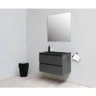 Sanilet bathroom furniture 80 cm wide - matt anthracite - assembled - without mirror - washbasin black acrylic - 0 tap holes