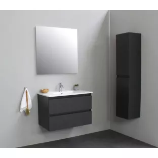 Sanilet bathroom furniture 80 cm wide - matt anthracite - construction kit - with mirror - porcelain washbasin - 1 tap hole