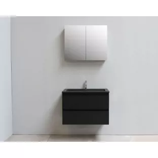 Sanilet bathroom furniture 80 cm wide - matt black - flatpack - with mirror cabinet - washbasin black acrylic - 1 tap hole