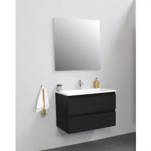 Sanilet bathroom furniture 80 cm wide - matt black - construction kit - without mirror - washbasin white acrylic - 1 tap hole